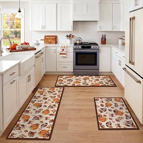 Fourluoo 3 Pcs Fall Football Pumpkin Kitchen Rugs and Mats Set | Farmhouse Door Mats for Home Bathroom Kitchen Cabin, Fall Home Decor, Non Slip Washable Kitchen Mats, 3 Size thumbnail 7