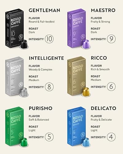 ROSSO CAFFÈ 60 Espresso Coffee Pods for Nespresso Original Machines, Premium Capsules, Variety Pack 6 Flavors, Rich Breakfast to Intense Roasts thumbnail 2