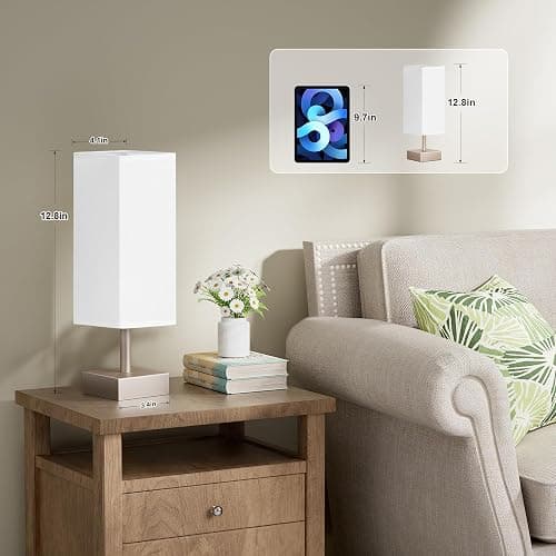 aooshine Antique Small Table Lamp - Bedside Lamp for Bedroom, Minimalist Nightstand Lamp with Square Fabric Shade, Desk Lamp for Kids Room Dorm thumbnail 3