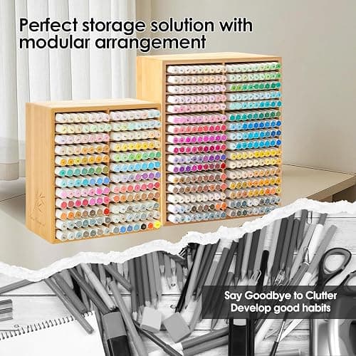 TIKSPCAE Marker Organizer for 288 Markers,Bamboo Wooden Desk Storage Organizer Rack,Markers Pens Pencils Art Brushes Storage Holder for Home Classroom Office Decor thumbnail 6