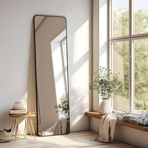 CIVENO Over The Door Mirror, 14" x 48" Full Length Mirror, Black Rectangular Door Hanging Mirror, Long Full Body Dressing Mirror with Hanging Bracket for Bedroom, Living Room, Dorm thumbnail 5