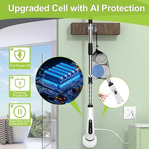 Dreazu Electric Spin Scrubber, Cordless Shower Scrubber for Bathroom | 10‑in‑1 shower cleaner brush with Extendable Handle, 2‑Speed, 44‑lbs High‑Torque for Bathtub, Toilet, Kitchen, Tile Floors thumbnail 6