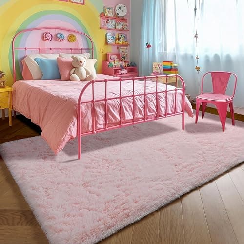 Pink Area Rugs for Bedroom Girls, Living Room Decor, Fluffy Fuzzy Shag Rug 4x6 for Kids Room, Soft Cute Indoor Floor Carpet for Baby, Teen, Nursery, Preppy Dorm, Playroom, Plush Aesthetic Bedside Rug thumbnail 6