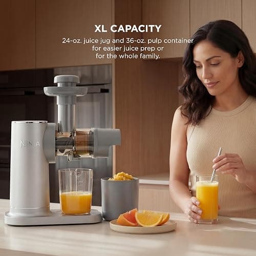 Ninja NeverClog Cold Press Juicer | Powerful Electric Slow Masticating Juicer with Pulp Control | XL Capacity | 24 oz. Juice Jug & 36 oz. Pulp Container | Dishwasher Safe | Gray | 150W | JC151​SL thumbnail 8