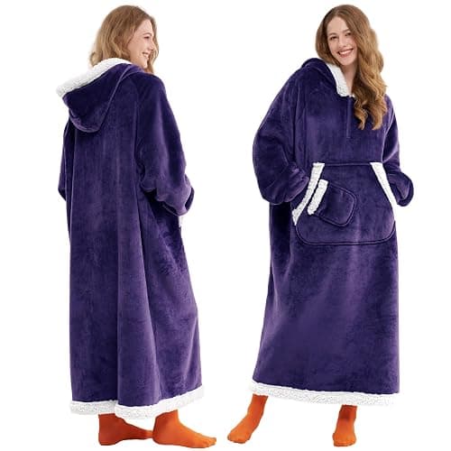 Giggling Getup Wearable Blanket Hoodie for Women Men Gifts for Women Mom Wife Sherpa Fleece Long Hooded Blanket Sweatshirt Cozy Sherpa Wearable Throw with Pocket & Sleeves for Adult Standard Purple - Image 1