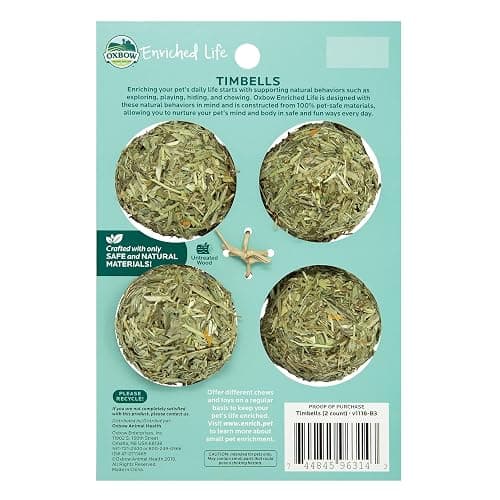 Oxbow Enriched Life Timbells, Rabbit Toys, Guinea Pig Toys, Enrichment for Bunny, Guinea Pig, Hamster, Rabbit, Chinchilla, Timothy Hay, Chinchilla Cage Accessories, Small Pet Accessories for Cage thumbnail 2