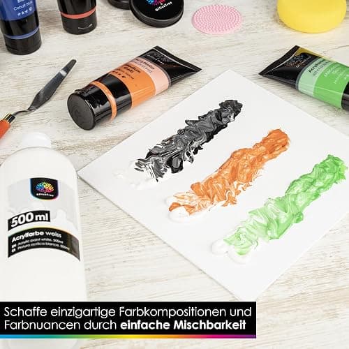 OfficeTree Acrylfarbe Weiß 500ml - Acrylfarbe Wasserbasis Weiß - White Acrylic Paint für Acrylmalerei, Hobbykünstler - Weiße Acrylfarbe Ideal zum Mischen thumbnail 4