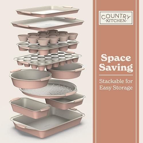 Country Kitchen Nonstick Stackable Bakeware Set - Durable, Easy Release Baking Set- 22 Pc. Includes Silicone Muffin Cups thumbnail 7