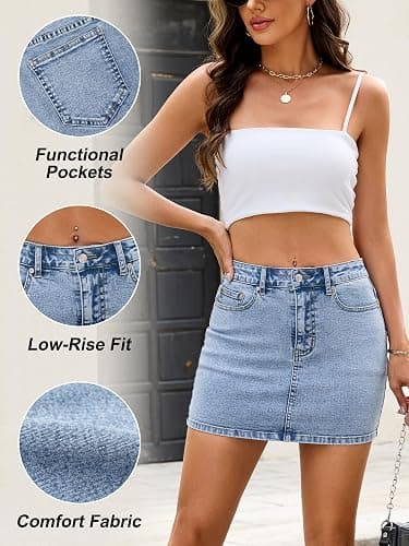 LOLILRSD Denim Skirt Mini Low Waist Jean Skirts for Women Casual Stretch Y2K with Pockets thumbnail 5