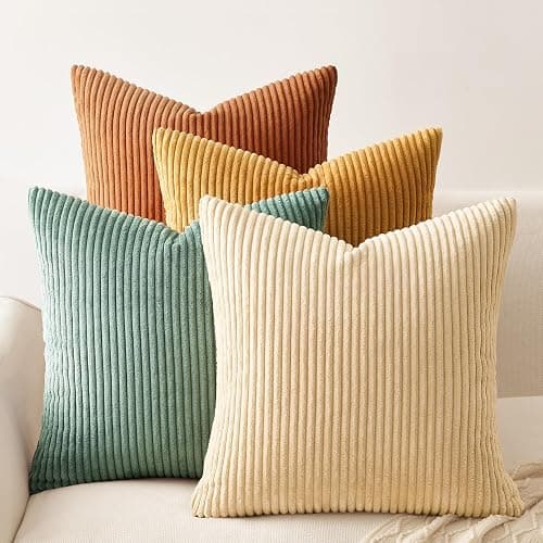 Topfinel Decorative Throw Pillow Covers Cushion Cases, Set of 4 Soft Velvet Modern Double-Sided Designs, Mix and Match for Boho Farmhouse Fall Home Decor (18x18 inch, Orange/Teal) - Image 1