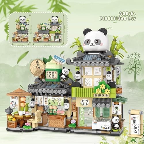 Street View Tea Shop Mini Building Blocks, MOC Creative Building Toys Cute Panda Animals Building Set for Girls 6-12, Simulation Architecture Construction Toy, Gift Idea for Kids Adults (860PCS) thumbnail 6
