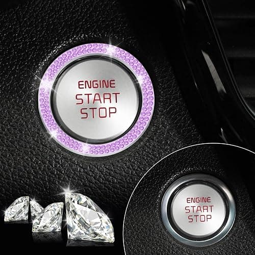 LivTee 2 PCS Crystal Double Rhinestone Car Engine Start Stop Decoration Ring, Bling Car Interior Accessories for Women, Push to Start Button Cover Sticker, Automotive Decals, Purple thumbnail 6