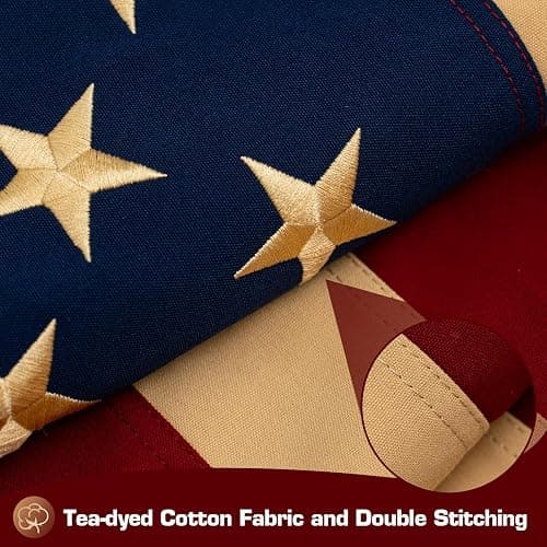 Vintage American Flag 3x5 Ft 100% Cotton Embroidered Tea Stained American Flags Heavy Duty Antiqued USA 250th Anniversary Banner for Outside with 2 Brass Grommets thumbnail 6