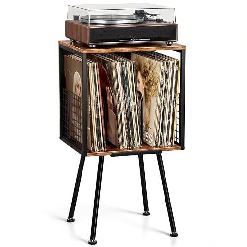 Faesun Record Player Stand with Storage Holds 100+ Vinyl Records, Industrial Turntable Stand with Storage Shelf, LP Album Organizer Cabinet for Small Spaces,Rustic End Table - Image 1