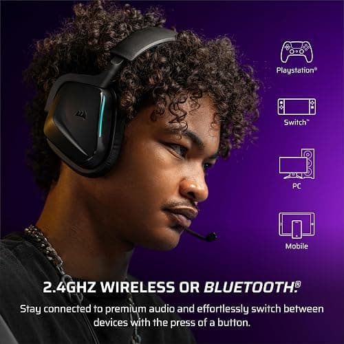 Corsair Void v2 Wireless Gaming Headset with Bluetooth for PC, PS5, PS4, Switch, Mobile – Dolby Atmos, 70 Hr Battery, Dual Wireless, Lightweight, Fast Charging – Carbon thumbnail 4