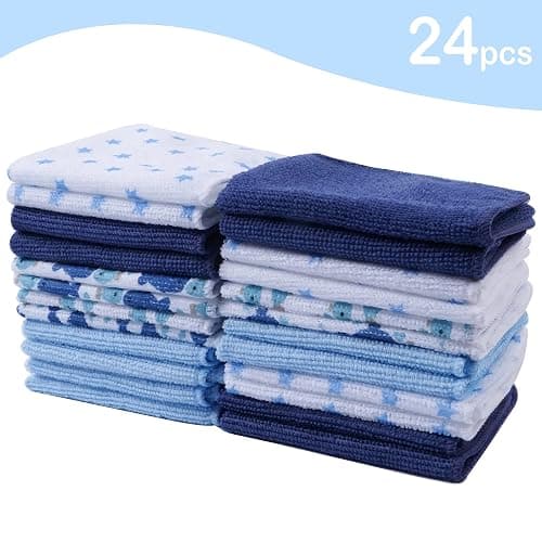 Viviland Baby Washcloths, Super Soft Baby Towels Care for Baby's Sensitive Skin, 24 Pack Kids Body Wash Face Cloth for Baby Boy, Bath Towel for Newborn and Infants, Dark Blue-Whale Pattern 9 x 9 inch thumbnail 6