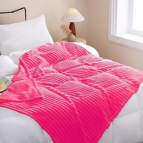 Linecooo Hot Pink Fleece Throw Blanket 50”×60” for Couch Sofa Livingroom | Super Soft Cozy Plush Microfiber Flannel Bed Blanket Striped Design Lightweight Home Decor Gifts for Adults Mom Women thumbnail 4