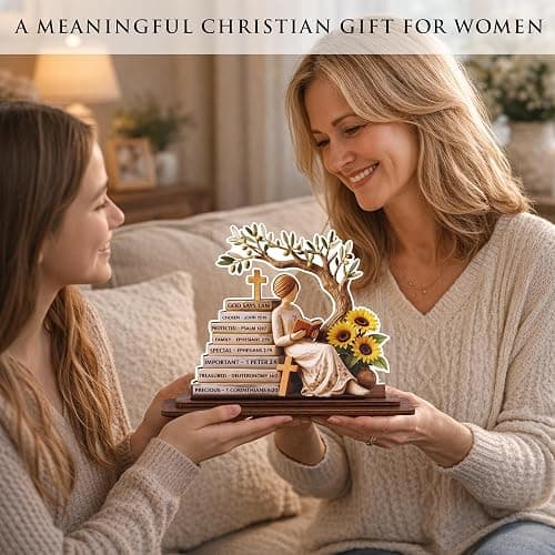 KATINAT Christian Gifts for Women, Bible Verse Desk Decor, God Says I Am Decorative Sign, Inspirational Religious Tabletop Plaque for Office Desk, Home, Prayer Room, Mother’s Day for Her thumbnail 3