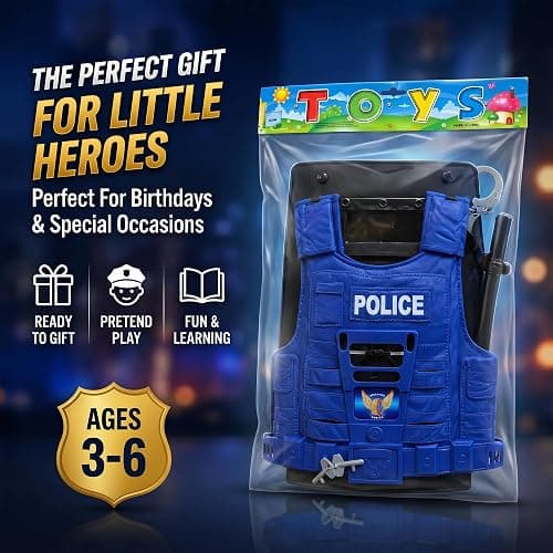 Ultimate All-in-One Kids Police Role Play Toy Kit - 15-Piece Policeman Pretend Play Set for Kids - SWAT Accessories for Dress Up Costumes - Badge, Shield, Vest, Handcuffs Included thumbnail 7