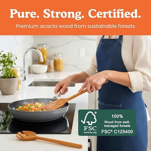 Non-Toxic Cooking Utensils – 6-Piece Kitchen Utensils Set, Glue-Free & One-Piece Wooden Spoons for Cooking, Natural Wooden Utensil Set with Plant-Based Finish, Free of Forever Chemicals thumbnail 4