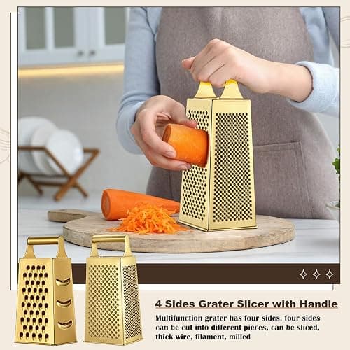 LemonRoad 8 Pcs Gold Kitchen Accessories Set Includes 1.5/2/2.8/3.6 Qt Gold Mixing Bowls with Airtight Lids, 1 Set Stainless Steel Measuring Cups, Grater Slicer with Handle, Egg Beater, Egg Separator thumbnail 6