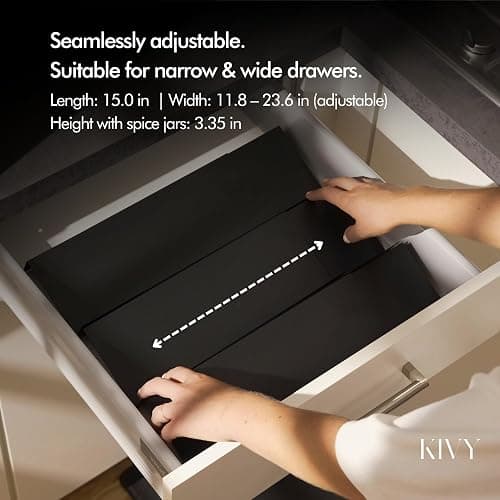 KIVY Spice Drawer Organizer with 24 Spice Jars & 240 Labels - Seasoning Rack for Organization - Kitchen Drawer Insert for Spice Jars - Glass Seasoning Jars with Airtight Lids - Glass Spice Jars Empty thumbnail 4