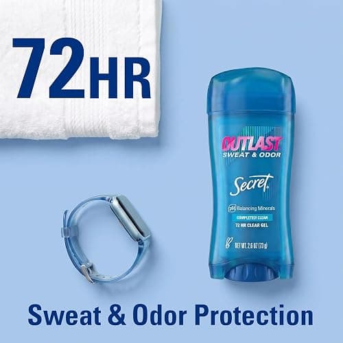 Secret Outlast Antiperspirant Deodorant for Women, 72hr Sweat & Odor Protection, PH Balancing Minerals, Pro-Hyaluronic Acid, Clear Gel, Completely Clean Scent, 2.6 oz (Pack of 2) thumbnail 4
