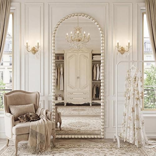 FlyEcho Antique Silver Full Length Mirror 71x28 in, Beaded Standing Mirror | Vintage Arched Large Floor Mirror with Stand Wall Mounted Mirror Decorative for Bedroom Living Room Cloakroom, PU Frame thumbnail 4