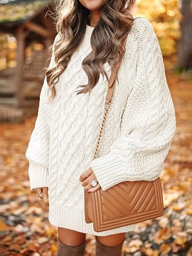 ANRABESS Womens Sweater Dress Oversized Cable Knit Chunky Long Sleeve Short Dresses 2025 Fall Outfits Vacation Winter Clothes thumbnail 3