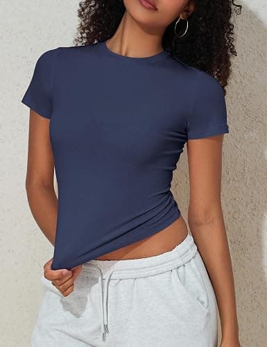 PrettyGuide Women's Cotton Crop Tops Short Sleeve Crewneck Basic Tee Tight Fit Y2K Baby Tee Cute Casual Summer Going Out Tops thumbnail 4
