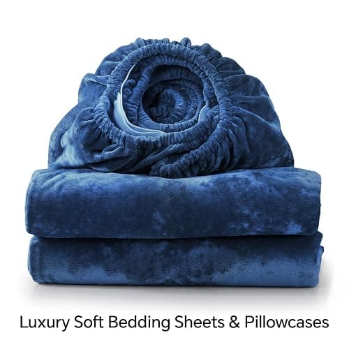 BEDELITE Velvet Fitted Sheet and Pillowcases Set, Luxury Soft Fuzzy Bottom Sheet with Reinforced Elastic Corner Straps, Deep Pocket up to 15 Inch, 1 Fitted Sheet and 2 Pillowcases (Full, Navy Blue) thumbnail 8
