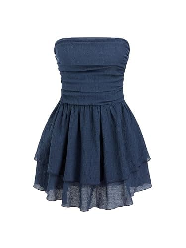 CIDER Women's Summer Cocktail Dress - Tube Ruched Ruffle Mini Dress - Image 1