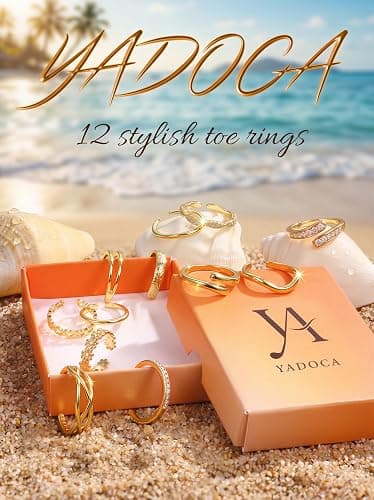 YADOCA Gold Toe Rings for Women Non Tarnish - Adjustable Silver Toe Ring | 12Pcs 14K Gold Filled Toe Rings Set - Waterproof Summer Beach Foot Jewelry - Hypoallergenic Open CZ Flower Hug Band thumbnail 6