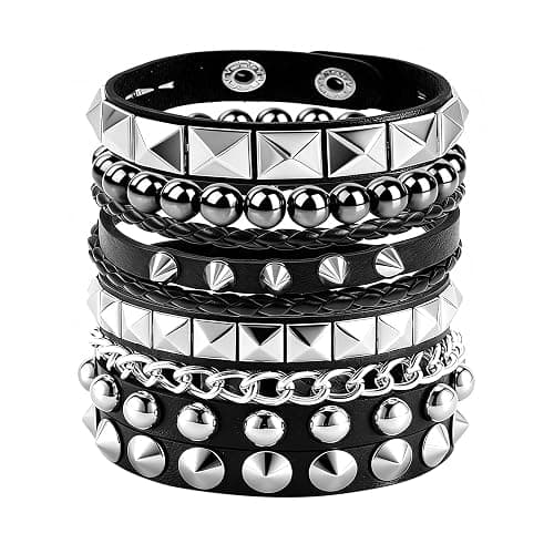 Retro Vintage Emo Goth Y2K Studded Leather Cuff Bracelet Set for Men Women | 4Pcs/Set, Multiple Bangle Wristbands 80s 90s 2000s Punk Rock Concert Jewelry Accessories Street Hip Hop Outfit - Image 1