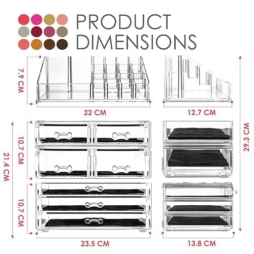 Glamsmacked Professional Clear Acrylic Cosmetic Organiser with Sliding Drawers and Top Storage Tray – Make-Up Organisation - Ideal Valentines Gift for Her (7 Drawer) thumbnail 2