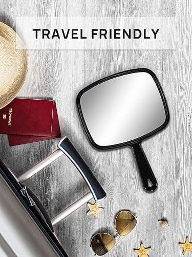 OMIRO 9.3" L x 6.6" W Hand Mirror, All Black Handheld Mirror with Handle | Salon Mirror Hand Held, Hangable, Travel Mirror for Men Women, Distortion-Free Reflection, for Shaving and Makeup thumbnail 6