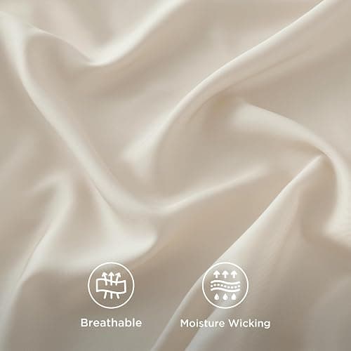 Bedsure Queen Sheet Set, Rayon Derived from Bamboo, Cooling Sheets, PureWoven, Breathable & Soft, Deep Pocket Up to 16", Hotel Luxury Silky Bedding for Hot Sleepers, Light Beige thumbnail 5