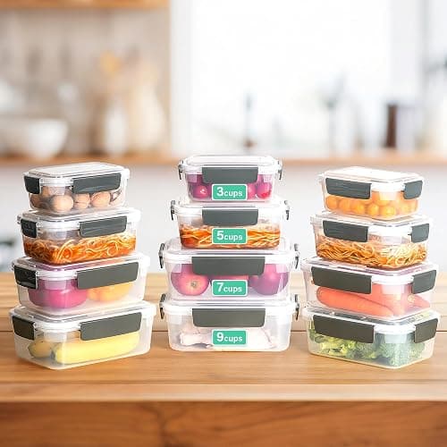 YORY 3 cup Plastic Food Storage Containers with Lids Nestable Freezer Dishwasher Safe Rectangle Container Set,5-Pack - 5 - 3 cups thumbnail 2
