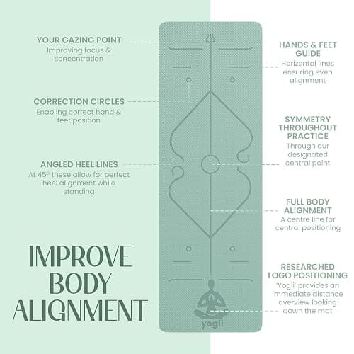 Yogii Yoga Mat - Non-Slip 6mm Thick TPE & Travel-friendly Yoga Mat - Perfect for Home & Gym Exercise Fitness & Pilates - With Laser Alignment Guides for Men & Women thumbnail 5