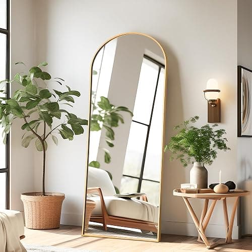 NicBex 56"x19" Arched Full Length Mirror with Stand, Aluminum Alloy Frame Arch-Top Full Body Mirror - Free Standing, Leaning Against Wall or Wall-Mounted, Gold thumbnail 3