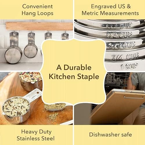 Simply Gourmet Measuring Cups and Spoons Set of 12 – Stainless Steel Kitchen Gadgets – Stackable Design with Long Handle Spoons – Fits in Jars – Cooking & Baking Measuring Set for Dry & Liquid thumbnail 4