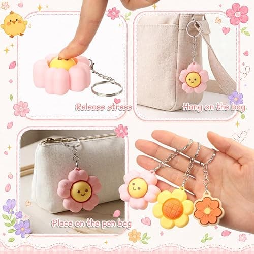 Kenning 20 Pcs Floral Clicker Fidget Keychain, 3D Sensory Clicker Fidget Decompression Button Stress Relief Teacher Appreciation Week Gifts for Women, Birthday, Summer, Office Party Favors thumbnail 3