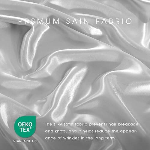 FreshCulture Satin Sheets Queen Size Bed Set- 4 Piece Luxury Soft Silky Queen Sheet Set, Similar to Silk Bed Sheets with 1 Deep Pocket Fitted Sheet, 1 Flat Sheet & 2 Pillowcases (Silver Grey) thumbnail 5