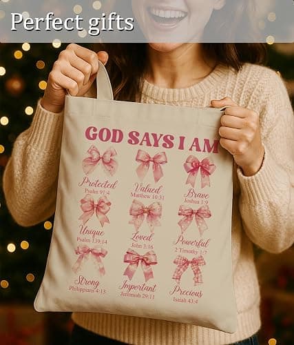 LUERHUI Aesthetic Christian Gifts Tote Bag for Church, Religious Tote Bag for Bible Study, Medium Size with Inner Pocket thumbnail 2