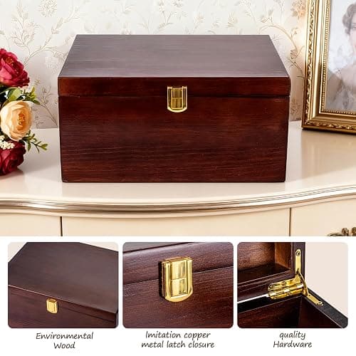 EVA murmure Larger Wooden Memory Wedding Keepsake Boxes With Hinged Lids - Decorative Storage Box With a Hinge Lids For Letter Time Capsule - Wooden Gift Boxes，5.3“*8.6”*11.7“ thumbnail 5