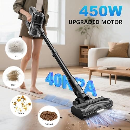 Tikom Cordless Vacuum Cleaner for Home, 40000Pa/450W Stick Vacuum with Charging Wall Dock, Anti-Tangle, Lightweight Handheld Vacuum for Pet Hair, Hard Floor, Carpet, V450 thumbnail 2