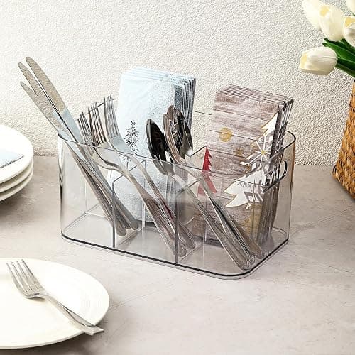5-Compartment Clear Plastic Bin - Divided Art Supplies, Cosmetic Makeup Caddy Organizer - Multiuse Storage Container for Vanity, Bathroom, Kitchen, Office, Craft, Shower, Cleaning Items, (1 Pack) thumbnail 7
