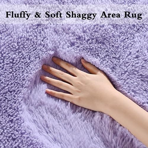 DweIke Fluffy Lavender Purple Rugs for Bedroom Living Room, 3x5 Feet Soft Plush Shaggy Light Lilac Purple Girls Boys Kids Rug, Non-Slip and Machine Washable Carpet for Dorm Nursery Classroom Decor thumbnail 4