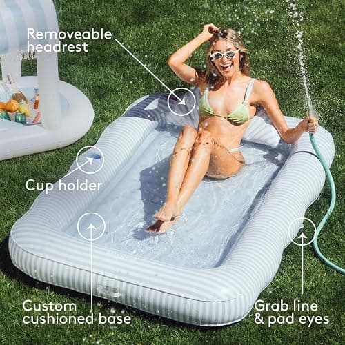 FUNBOY Tanning Pool Lounger Float, XL 72'' x 48'' Pool Float with Custom Pillow and Large Cup Holder, Perfect for Pool or Backyard. thumbnail 4