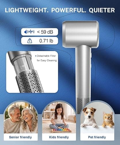 Hair Dryer, Professional High-Speed Ionic Blow Dryer with Diffuser, 1500W | 150k RPM Fast Dry, 500M Ions Reduce Frizz & Damage, 0.71 lb Slim Grip, 49 dB Quiet, Magnetic Diffuser & Concentrator, Gray thumbnail 6